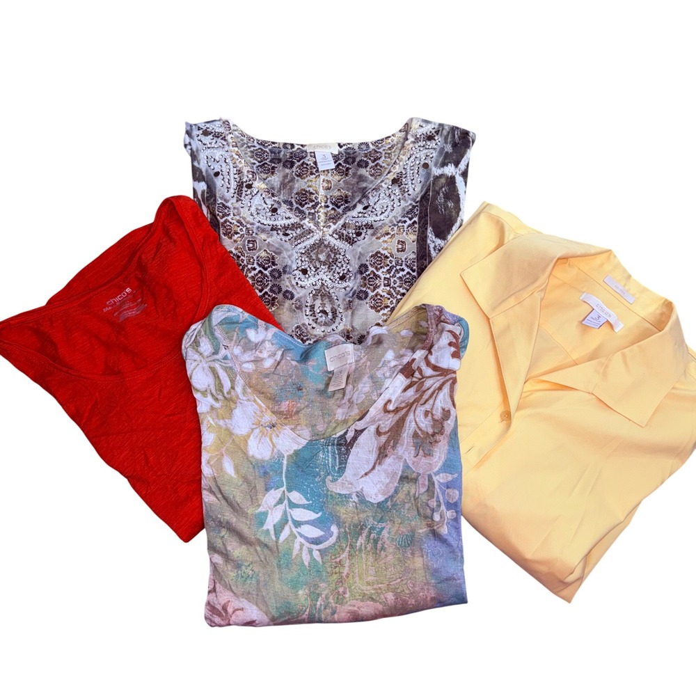 Chicos Womens Top Lot of 4 Size 3 (XL) Yellow Floral Animal Print Embellished